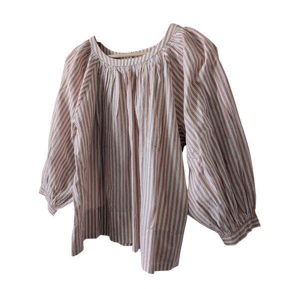 The GREAT Bubble Sleeve Blouse - Size 1 (Small) Cotton Striped Pink White - Picture 5 of 11